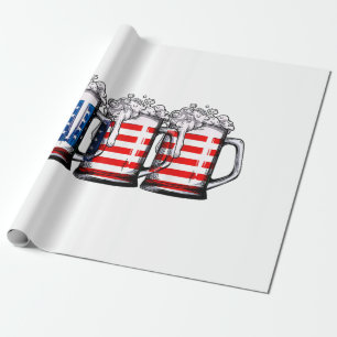 Papier Cadeau Beer American Flag 4 juillet Hommes Femmes Merica