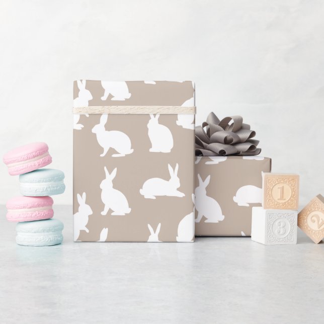 Papier Cadeau Beige And White Bunny Rabbit Pattern Cute Easter (Baby Shower)