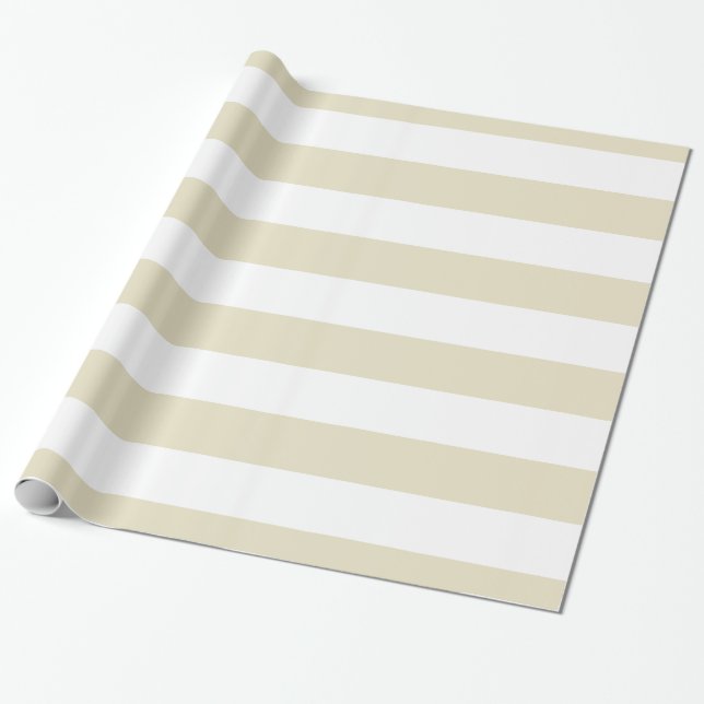 Papier Cadeau Beige, Blanc XL Motif Rayures (Déroulé)