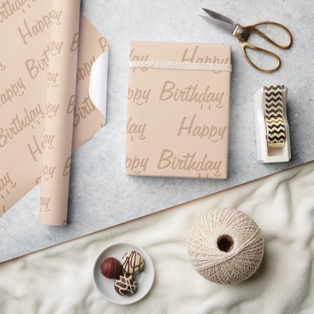 Papier Cadeau Beige Brown clair Joyeux anniversaire (Artisanat)