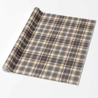 Papier Cadeau Beige Élégant | Marron | Carreaux à Plaid Gris