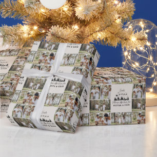 Papier Cadeau Beige moderne multi photo Père Noël Noël