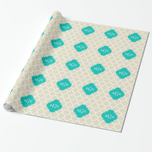 Papier Cadeau Beige White LG Chevron Teal Name