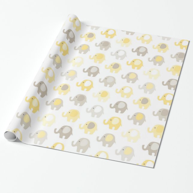 Papier Cadeau Bel éléphant de jaune de bébé (Déroulé)