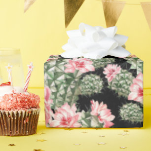 Papier Cadeau Belle aquarelle Cactus Motif rose vert rose