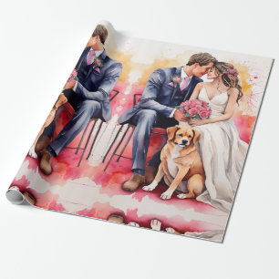 Papier Cadeau Belle aquarelle couple mariage