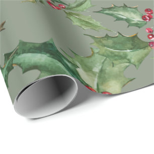 Papier Cadeau Belle aquarelle Holly et Berries