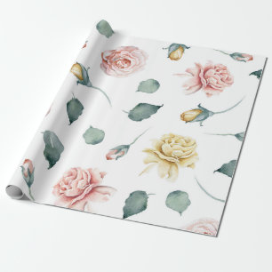 Papier Cadeau Belle aquarelle jaune et rose rose floral