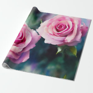 Papier Cadeau Belle aquarelle moderne Collection Roses roses ros