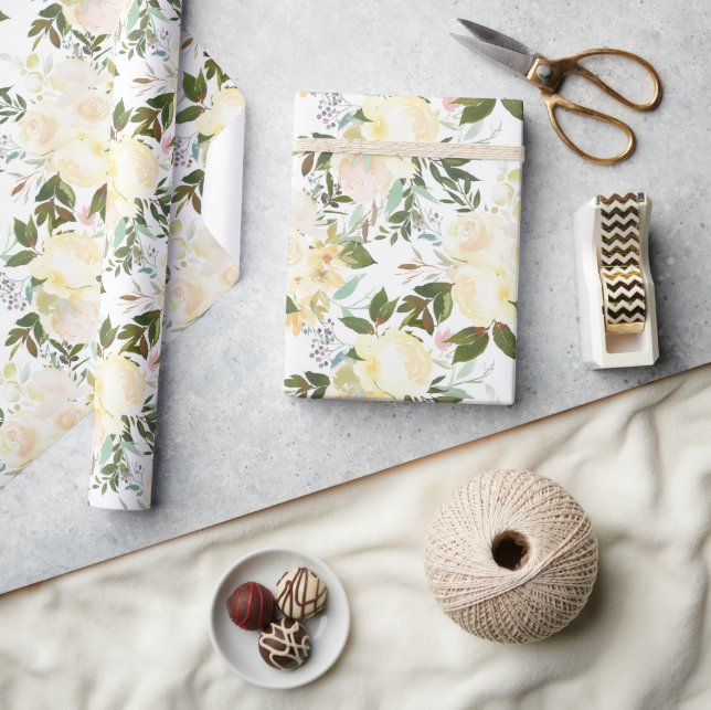 Papier Cadeau Belle aquarelle Roses Blanches (Artisanat)