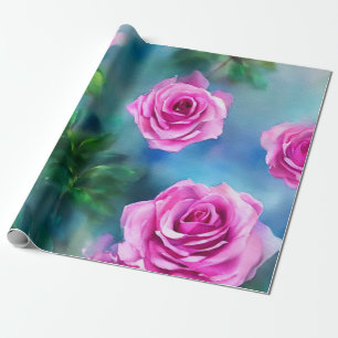 Papier Cadeau Belle Aquarelle tendance Collection Roses roses ro