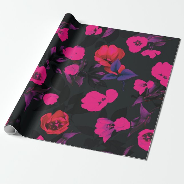 Papier Cadeau Belle aquarelle tulipe fleurs transparent patte (Déroulé)