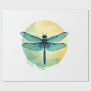 Papier Cadeau Belle Art Aquarelle Libellule Verte Insecte Lo