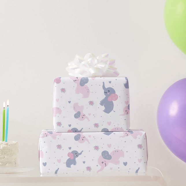 Papier Cadeau Belle bande dessinée éléphants motif sur bleu mari (Cadeaux de fête)