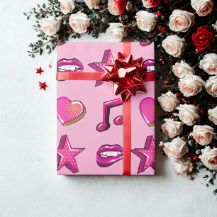 Papier Cadeau Belle bande dessinée style baiser star musique coe