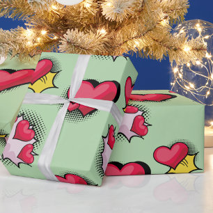 Papier Cadeau Belle bande dessinée style de coeur rouge et noir 