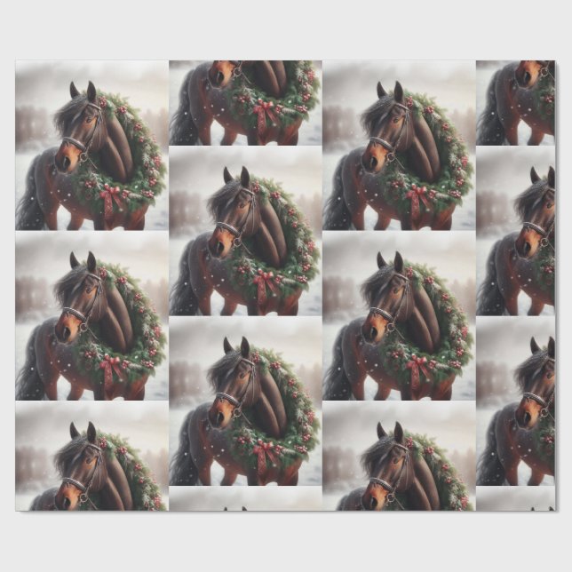 Papier Cadeau Belle Brown Cheval Blanc Equestre Animal Amour (Plat)