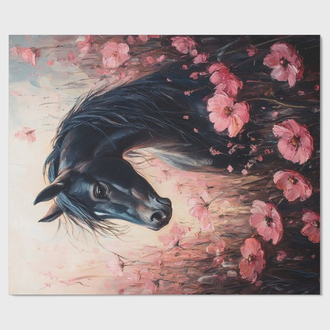 Papier Cadeau Belle Cheval Blush Fleurs sauvages Rose Découpage (Plat)