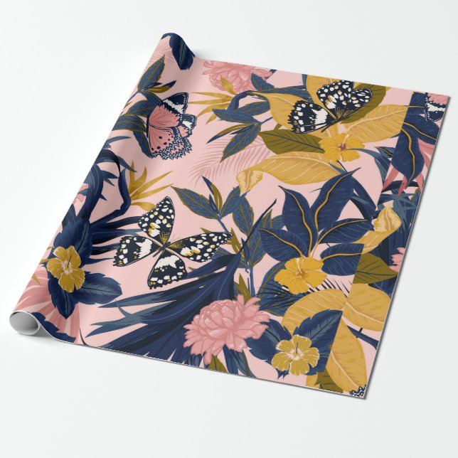 Papier Cadeau Belle couture artistique douce motif tropical (Déroulé)