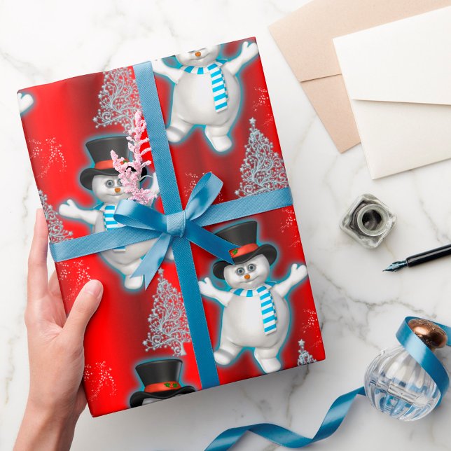 Papier Cadeau Belle Dancing Snowmen à Noël Rouge (Créateur téléchargé)