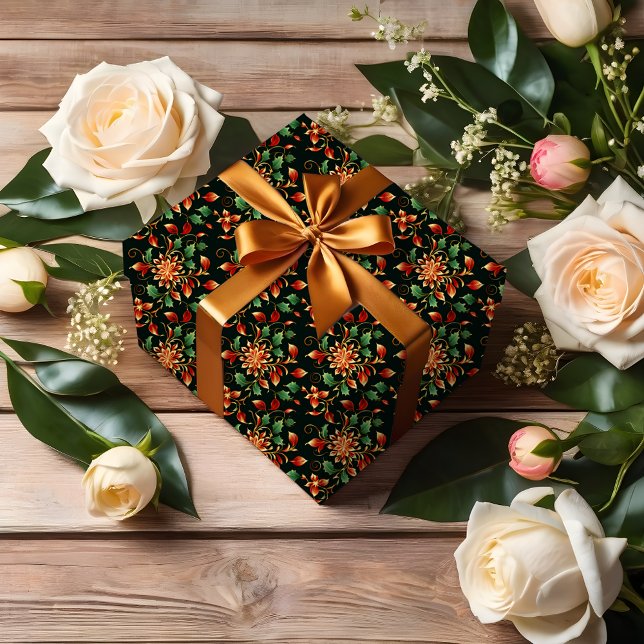 Papier Cadeau Belle, élégante florale Damas vacances Noël (Créateur téléchargé)