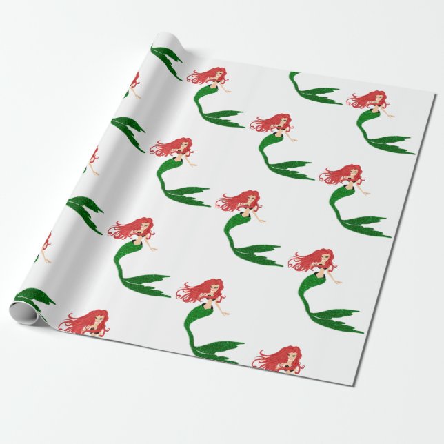 Papier Cadeau Belle Fête de la Sirène Rouge Vert (Déroulé)