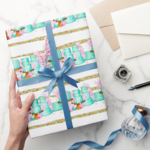 Papier Cadeau Belle Fête des mariées Mariages gâteaux carrelés