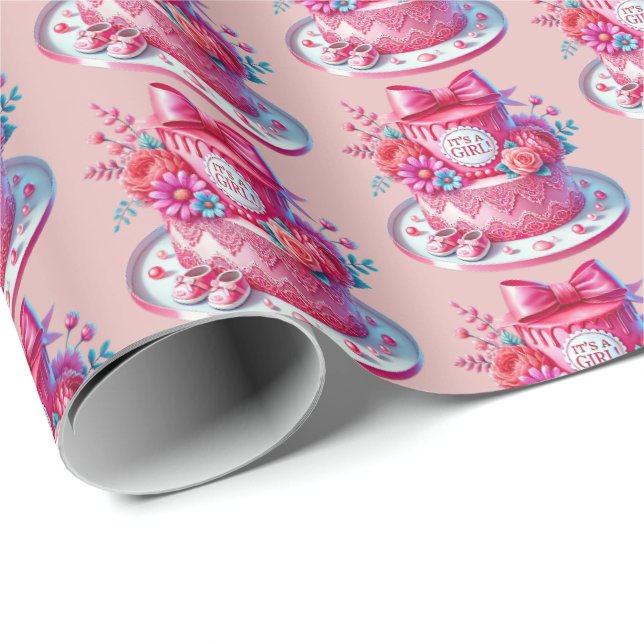 Papier Cadeau Belle fille baby shower gâteau carrelé (Coin rond)
