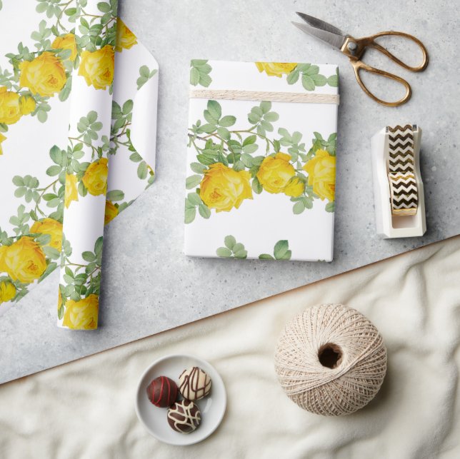 Papier Cadeau Belle Fleur de Rose Jaune de Mariage (Artisanat)