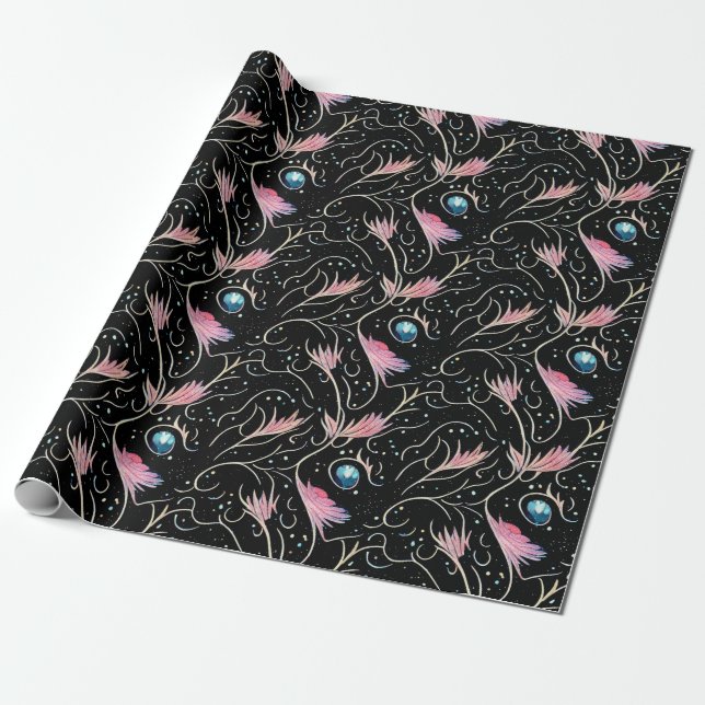 Papier Cadeau Belle Fleurs et Motif de perles (Déroulé)