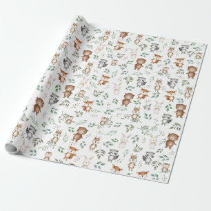 Papier Cadeau Belle forêt de bois Animaux Baby shower d'annivers