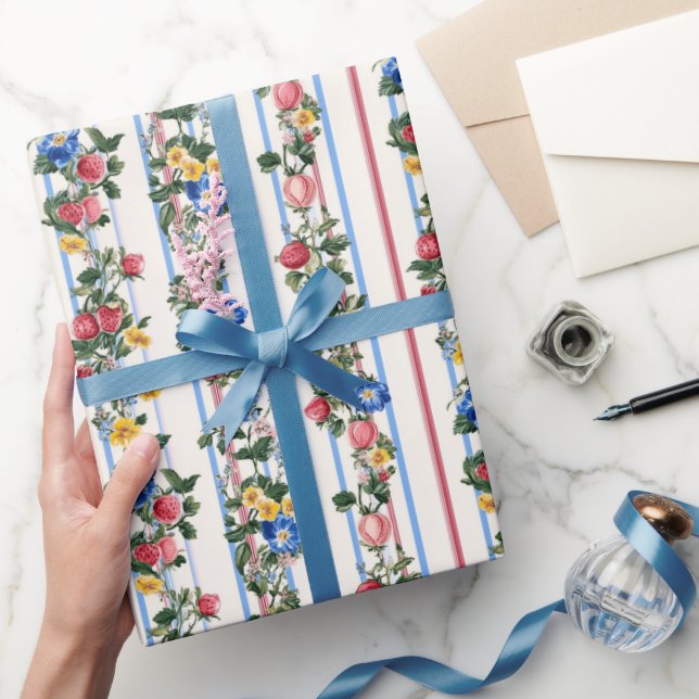 Papier Cadeau Belle fraises et nuptiale florale (Cadeaux)