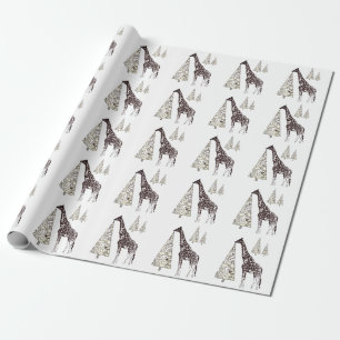 Papier Cadeau Belle girafe et arbres décoratifs