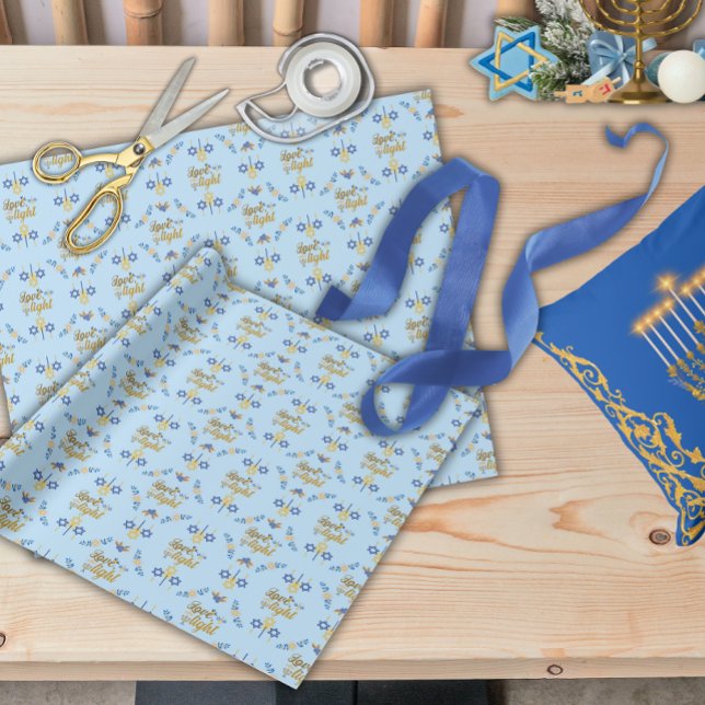 Papier Cadeau Belle Hanukkah bleu clair élégant (Créateur téléchargé)