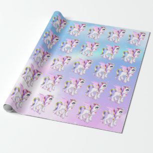 Papier Cadeau Belle licorne avec Rainbow Mane & Tail