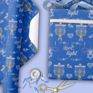 Papier Cadeau Belle Menorah de Hanukkah Bleue Élégante
