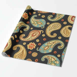 Papier Cadeau Belle Motif Paisley Design Sombre Et Coloré
