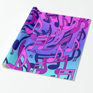 Papier Cadeau Belle Musique Notes Vives Rose Violet Bleu Aqua
