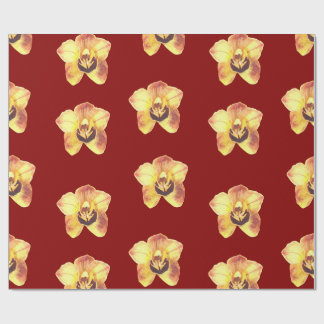 Papier Cadeau belle orchidée jaune sur un arrière - plan rouge r