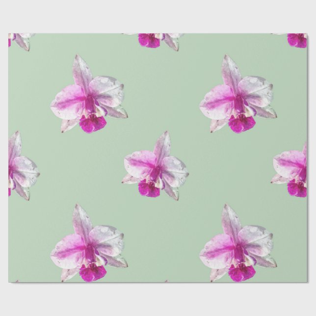 Papier Cadeau Belle orchidée tropicale rose pastel (Plat)