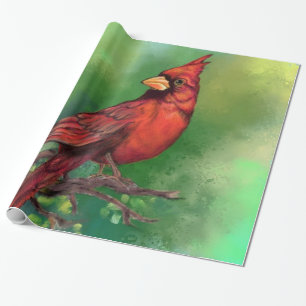 Papier Cadeau Belle peinture d'oiseaux du Cardinal rouge du Nord