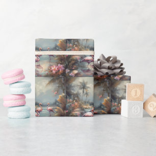 Papier Cadeau belle peinture vintage flamants roses