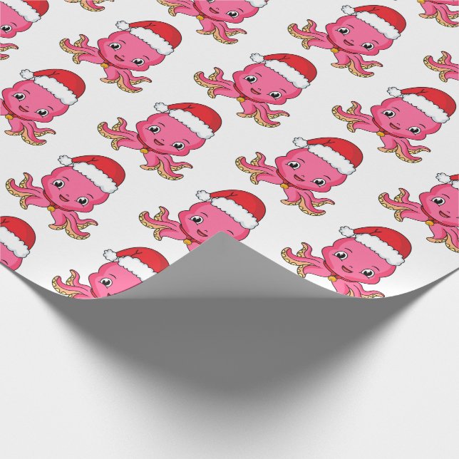 Papier Cadeau Belle pieuvre joyeuse en casquette de Noël (Coin)