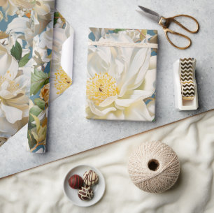 Papier Cadeau Belle pivoine blanche et motif magnolia