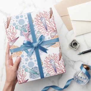 Papier Cadeau Belle plage de coquillages corail motif