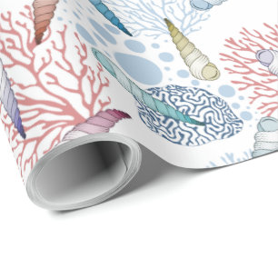 Papier Cadeau Belle plage de coquillages corail motif