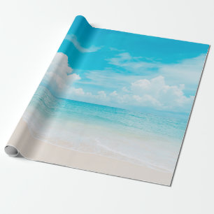 Papier Cadeau Belle plage tropicale avec ciel bleu et c blanc