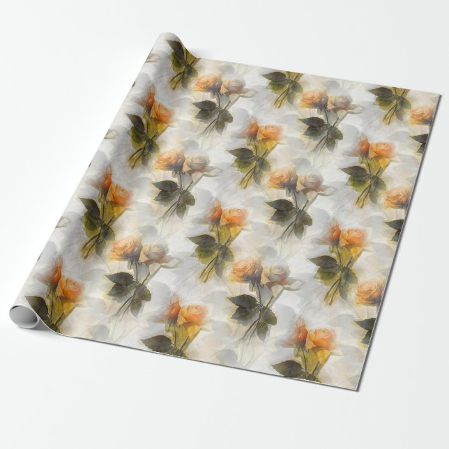 Papier Cadeau Belle Rose Jaune Fleurs Motif (Déroulé)