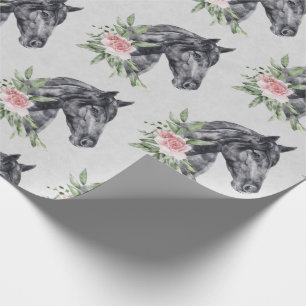 Papier Cadeau Belle tête de cheval noir Portrait d'aquarelle