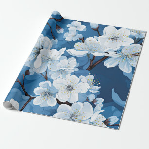 Papier Cadeau Belles fleurs bleues blanches